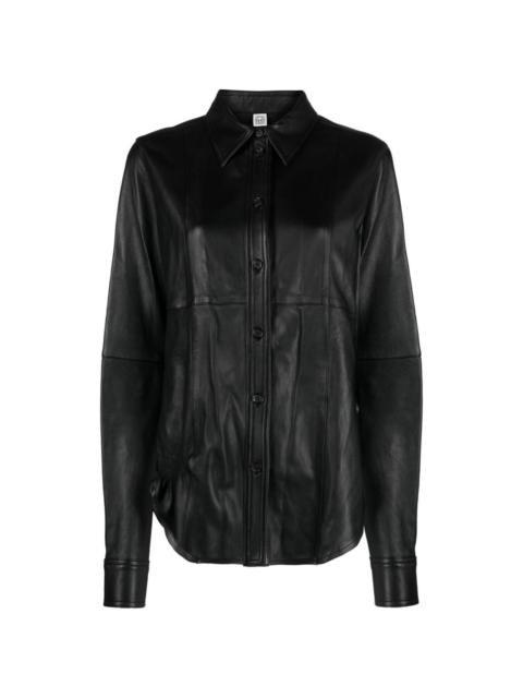 panelled leather shirt