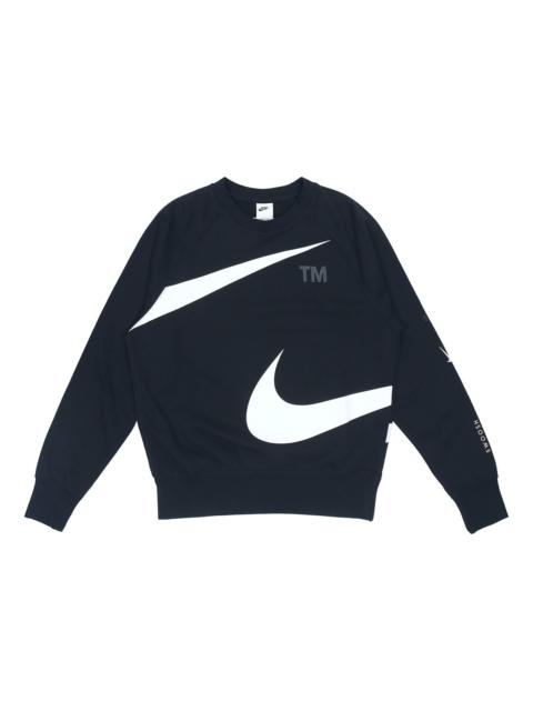 Men's Nike Swoosh Ft Crew Large Logo Printing Knit Round Neck Pullover Autumn Black DD6097-010