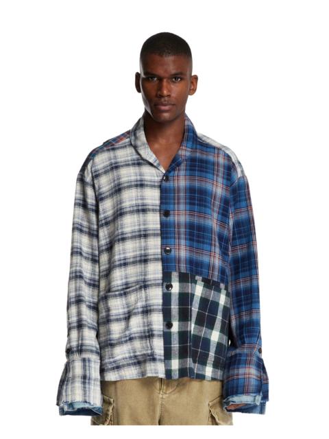 Greg Lauren $1050 Greg Lauren Mixed Plaid Shawl Collar Boxy Jacket