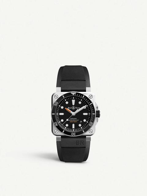 BR0392 Diver satin-polished steel and rubber automatic watch