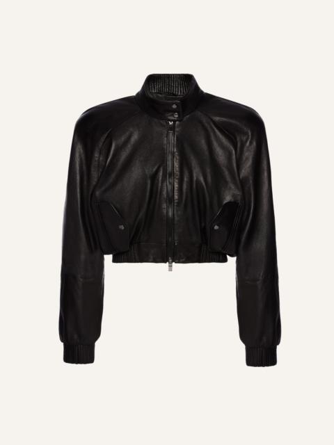 MAGDA BUTRYM Cropped leather bomber jacket in black
