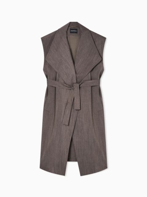 EMPORIO ARMANI SLEEVELESS, LIGHT WOOL OVERCOAT WITH BELT