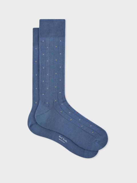 Blue Cotton-Blend Multi Colour Polka Dot Socks