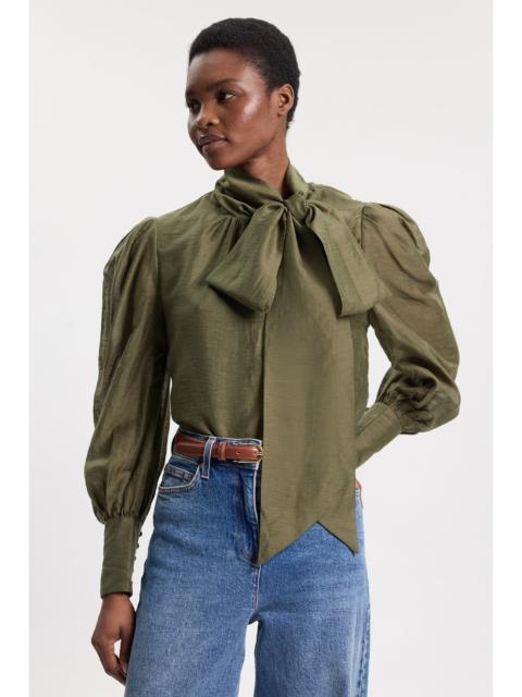 KAREN MILLEN Organdie Woven Pussybow Blouse