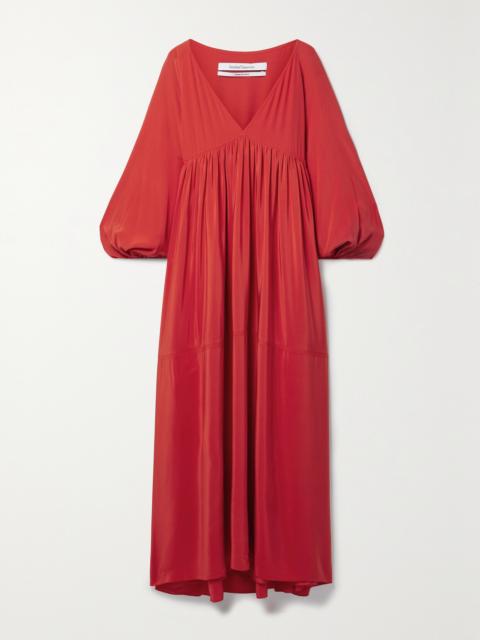 Another Tomorrow Gathered Silk Crepe De Chine Maxi Dress