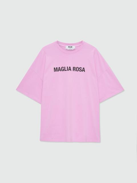 MSGM Pink short-sleeve cotton jersey T-shirt with printed quote on the front