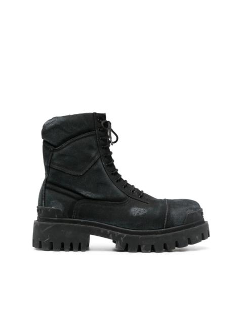 worn-effect combat boots