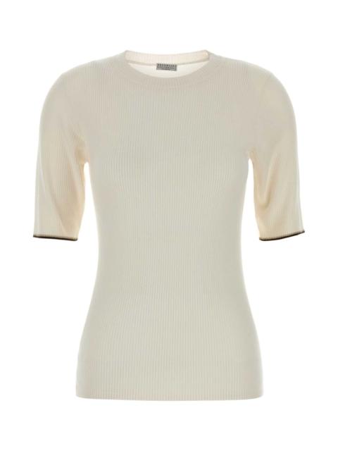 Brunello Cucinelli Brunello Cucinelli Cashmere Blend Ribbed T-Shirt — Beige