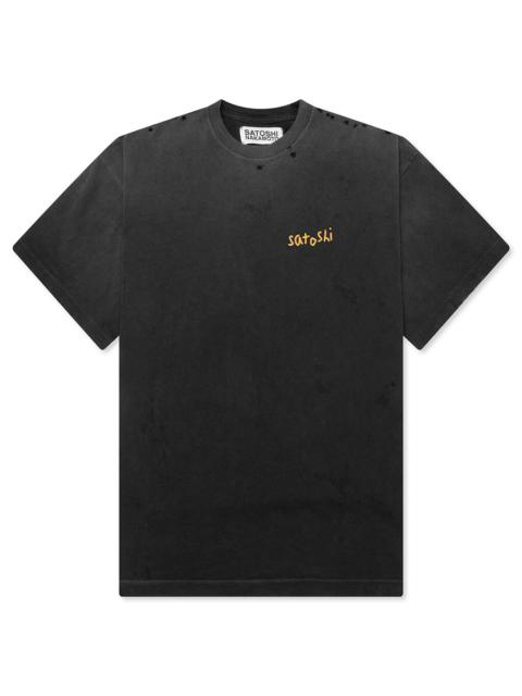 SATOSHI NAKAMOTO CHAIN STITCH TEE - WASHED BLACK