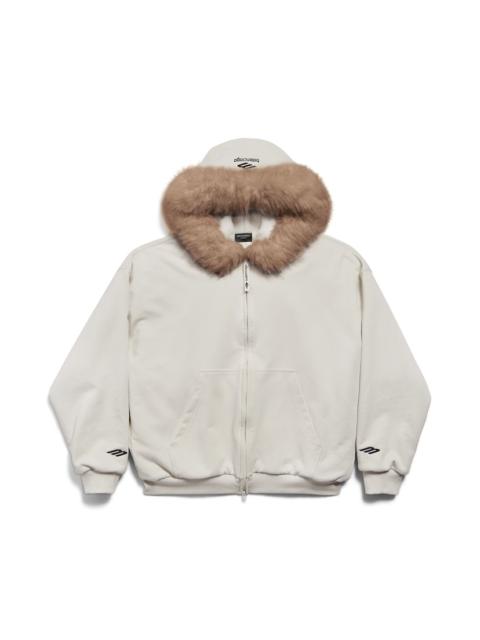 BALENCIAGA Women's Fluffy Zip-up Hoodie in Chalky White