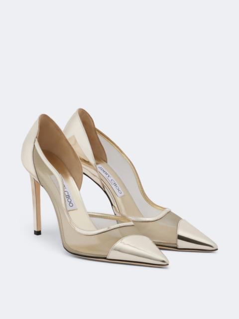 JIMMY CHOO Brigitte metallic leather and mesh pumps