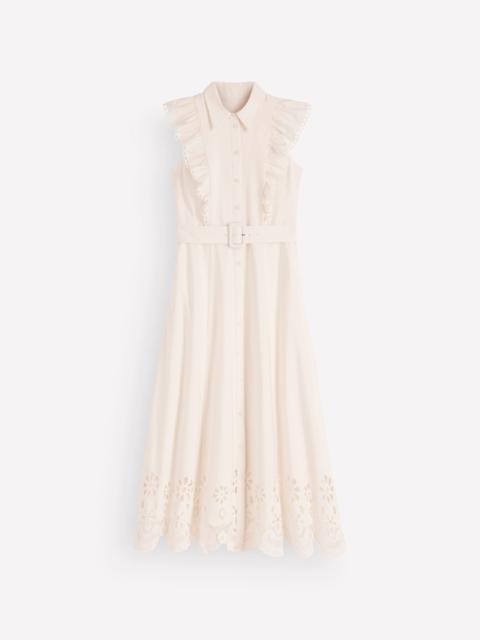 BODEN Ruffle Bodice Shirt Dress-White Broderie Trim