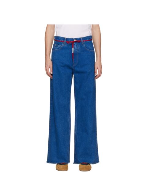 Marni Blue Low Rise 'Red Belt' Jeans