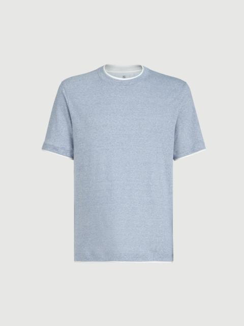 Brunello Cucinelli Linen and cotton jersey crew neck T-shirt with faux-layering