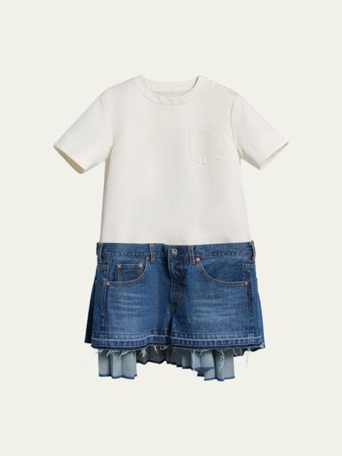 sacai Mixed-Media Denim Mini T-Shirt Dress