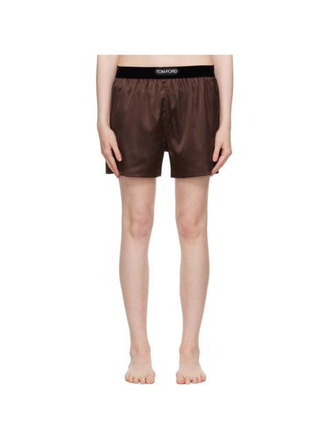 TOM FORD Brown Stretch Silk Satin Boxer Shorts