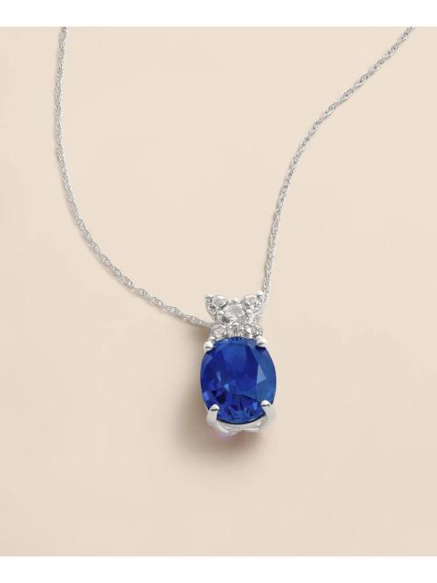 Brooks Brothers 0.3 CT. Lab-Grown Diamond 12mm Sapphire 14k White Gold Pendant Necklace