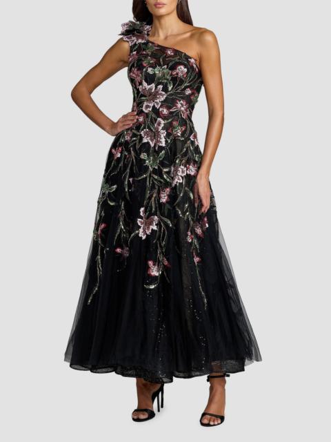 MAC DUGGAL Women's Beaded Floral-Embroidered One-Shoulder Cocktail Dress - Black Multi