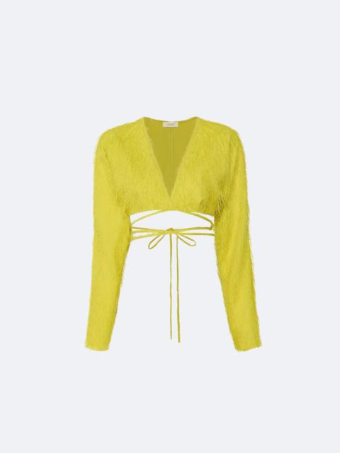 LAPOINTE Fringe Long Sleeve Tie Top