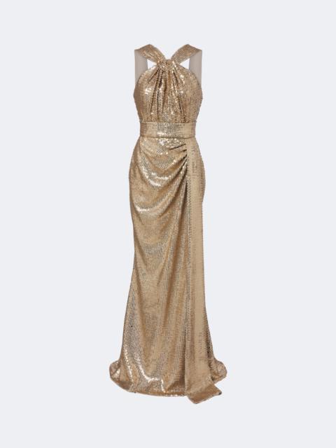ELIE SAAB Draped sequined halterneck gown