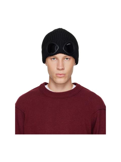 C.P. Company Black Extrafine Merino Wool Goggle Beanie