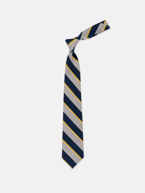 J. PRESS MADE-IN-ENGLAND SILVER, NAVY & YELLOW STRIPE MOGADOR TIE