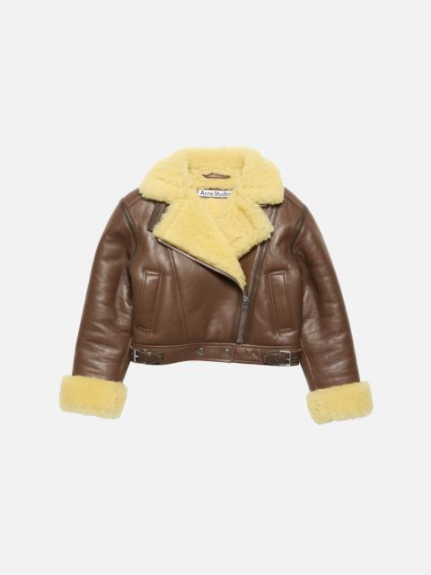 Acne Studios Shearling biker jacket - Mid brown/pale yellow
