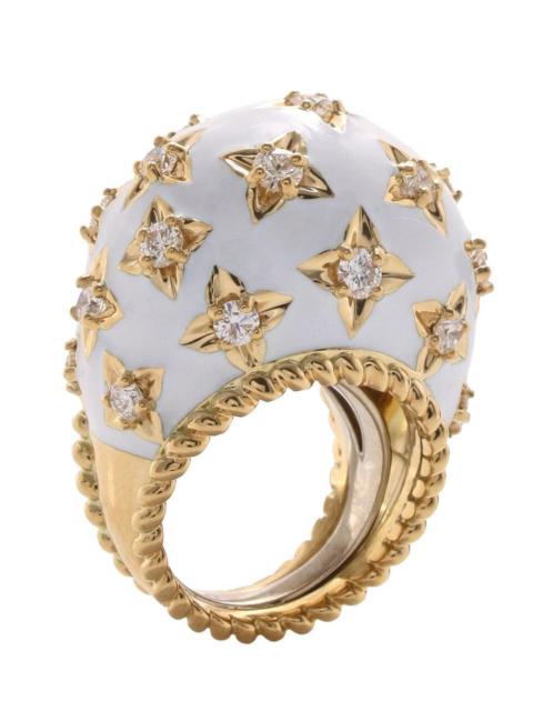 DAVID WEBB Diamond White Enamel Star Ring