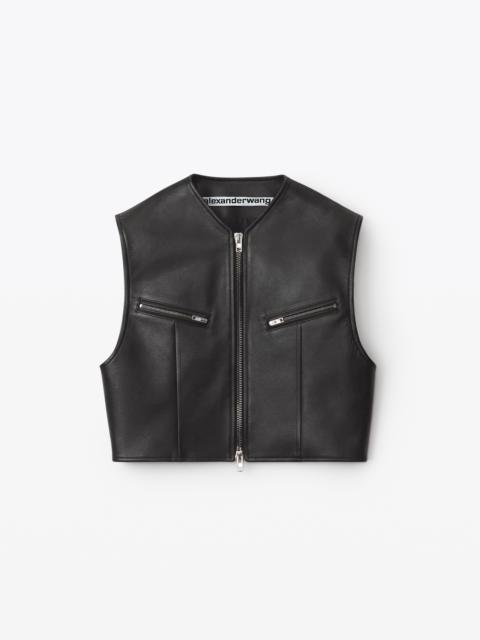 Alexander Wang TAILORED SHORT VEST IN MOTO LEATHER