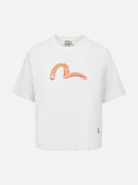 EVISU BROCADE SEAGULL APPLIQUÉ DROP-SHOULDER T-SHIRT