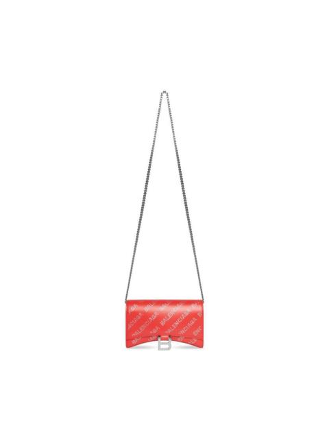 BALENCIAGA Women's Hourglass Wallet On Chain And Rhinestones in Red