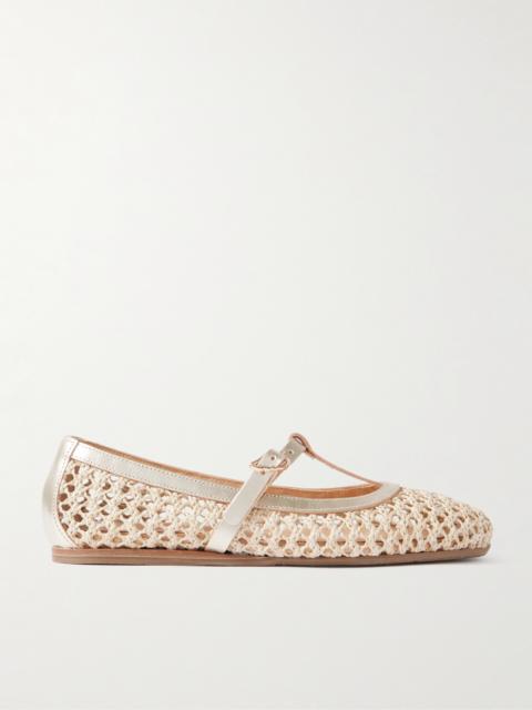 ANCIENT GREEK SANDALS Aerati Metallic Leather-trimmed Woven Raffia Ballet Flats