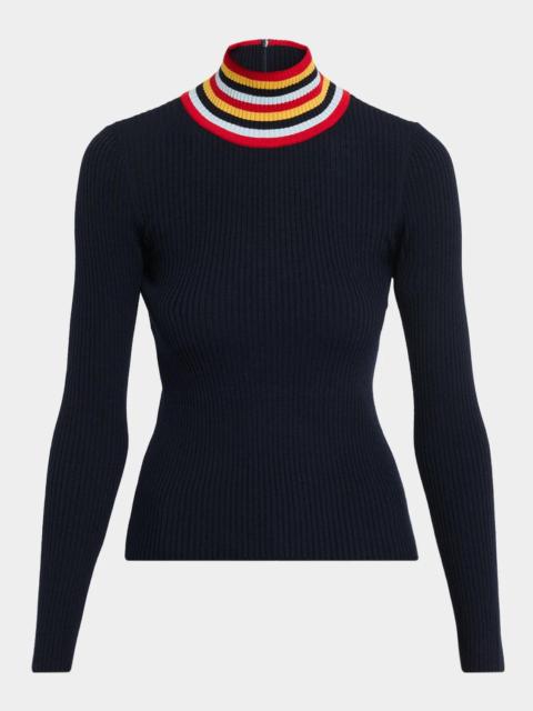 AKRIS Stripe Mock Turtleneck Wool Sweater