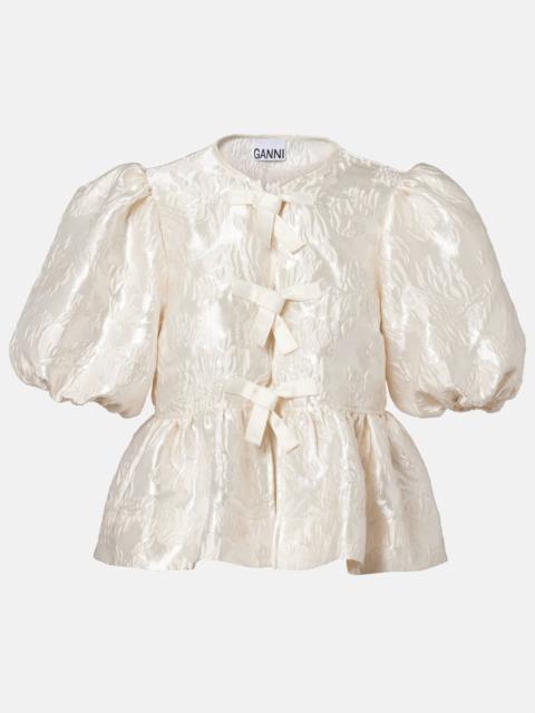 GANNI Peplum satin jacquard blouse