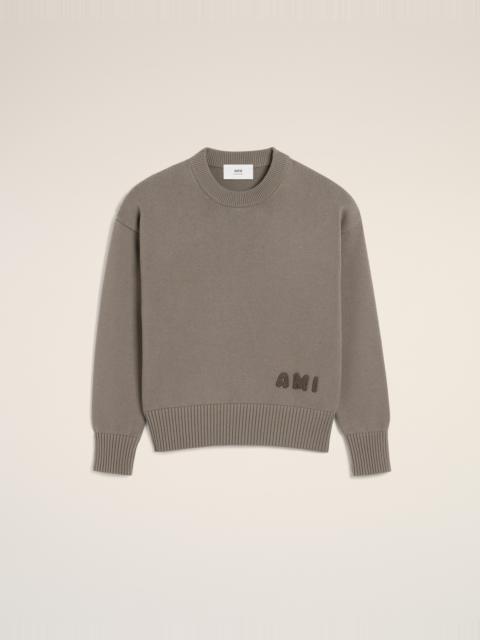AMI Paris BEIGE COTTON AMI EMBROIDERED CREWNECK SWEATER
