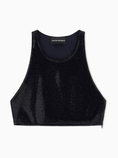 EMPORIO ARMANI CROP TOP COVERED IN ALL-OVER RHINESTONES