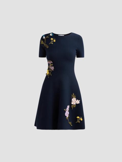 Oscar de la Renta Women's Embroidered Fit & Flare Short-Sleeve Mini Dress - Navy