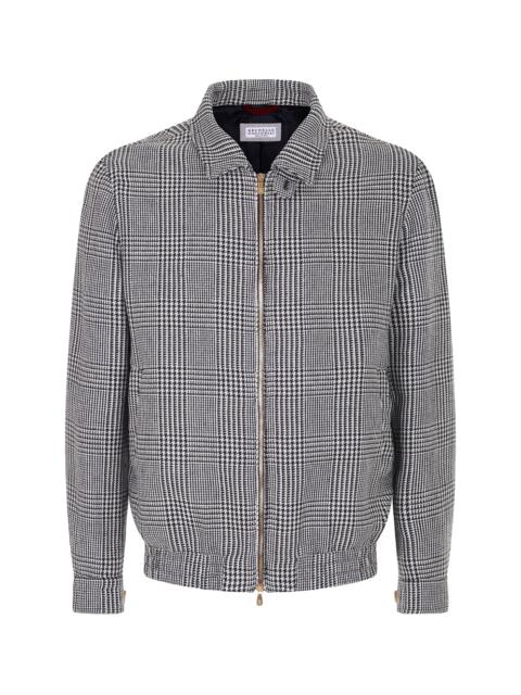 Brunello Cucinelli Prince Of Wales Houndstooth Bomber Jacket "Blue and White" BRUN917
