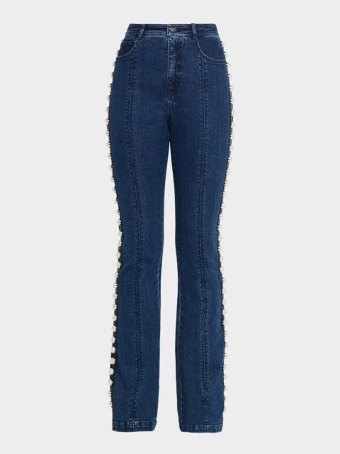 Cinq à Sept Pearl-Embellished Slim Flare Jeans