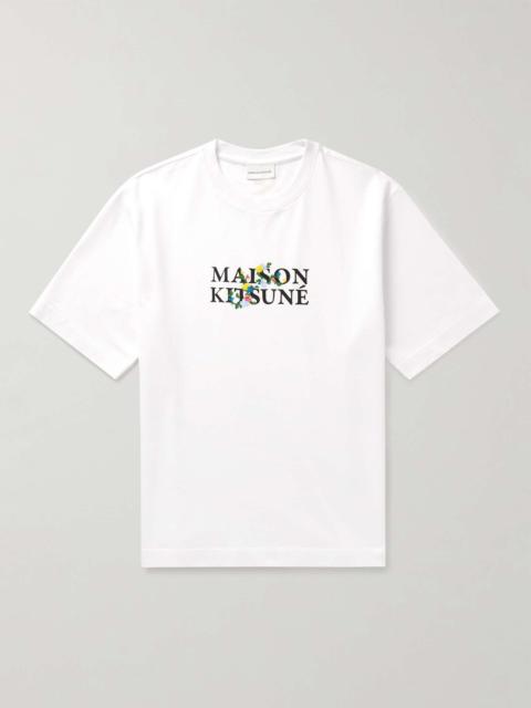 Maison Kitsuné Embroidered Logo-Print Cotton-Jersey T-Shirt