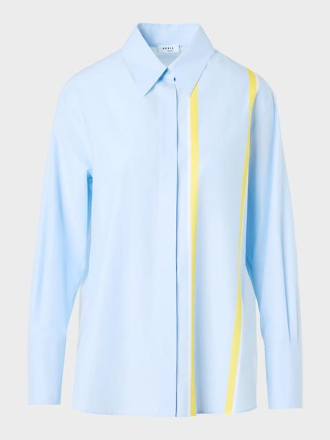 AKRIS Striped Chambre Button-Down Tunic Blouse