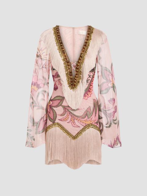 PatBO Women's Embellished Fringed Floral Mini Dress - Rose