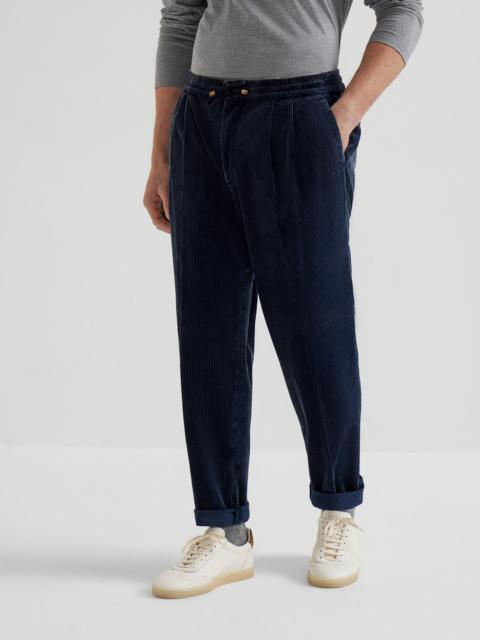 Brunello Cucinelli Garment-dyed leisure fit trousers in cotton corduroy with drawstring and double pleats