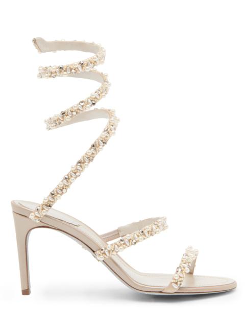 RENE CAOVILLA Women's 80MM Embellished Satin Sandals - Beige Satin Pearls