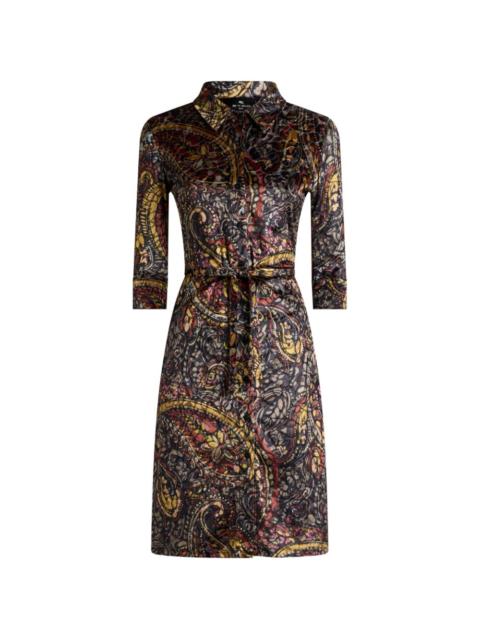 Etro mini shirt dress in burnout chenille with floral Paisley overprint