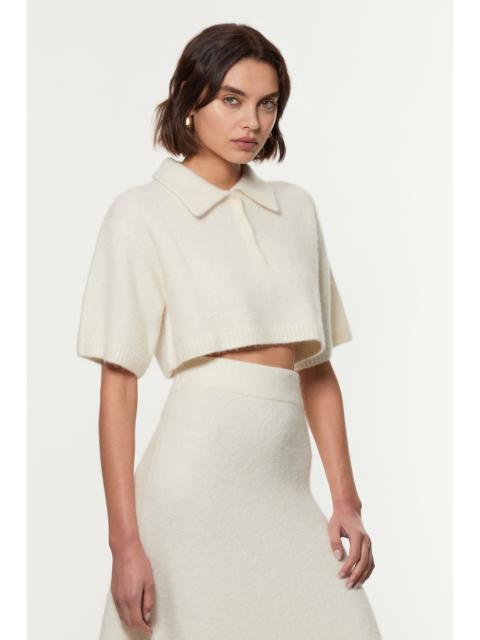 KAREN MILLEN Alpaca Wool Fluffy Knit Polo Top