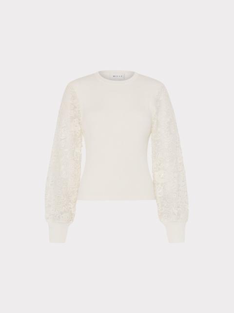 MILLY Josette Lace Sleeve Sweater