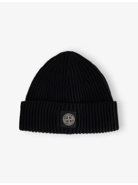 Stone Island Logo-Patch Ribbed Wool Beanie Hat
