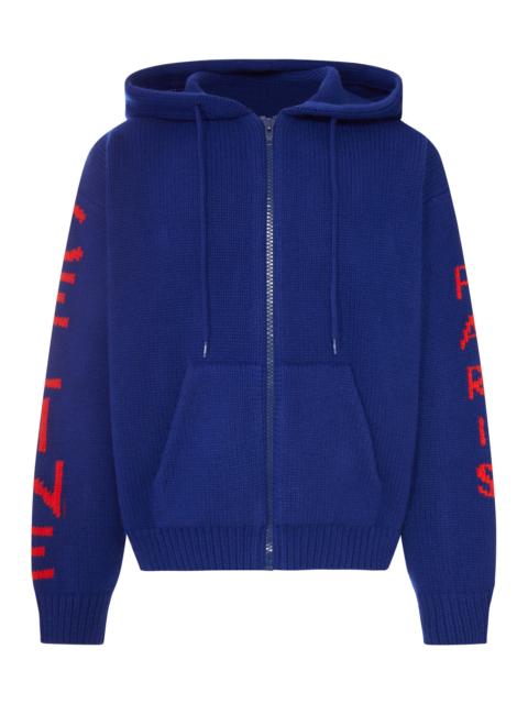 CELINE HOODED RIBBED KNIT ZIP-UP CARDIGAN