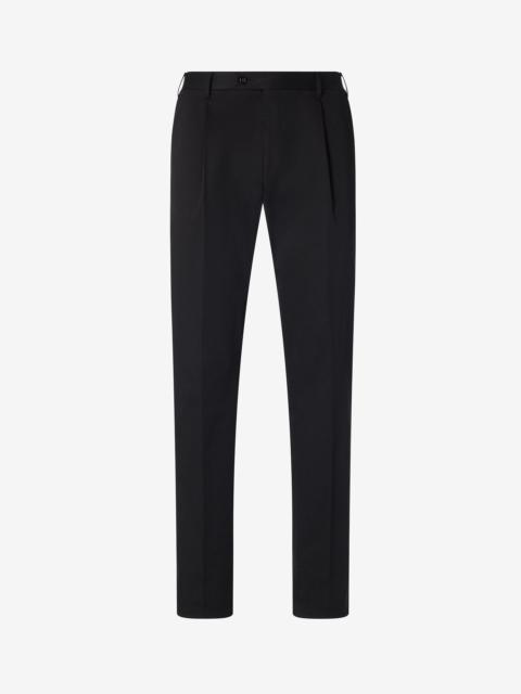 CORNELIANI Black one-pleat stretch cotton gabardine trousers